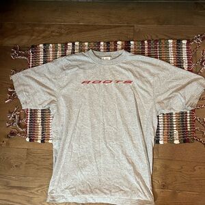 Roots Heather Gray Tee with Red Text